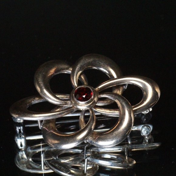 SYMMETALIC STERLING SILVER GARNET MARCASITE PIN - Picture 8 of 9